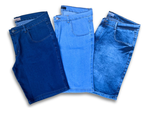 Kit 3 Bermuda Jeans Sarja Masculina Plus Size Tamanho Grande