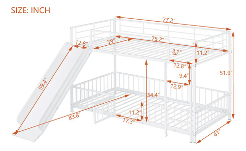 Benicabaly Twin Over Twin Size Metal Bunk Bed With Slide And