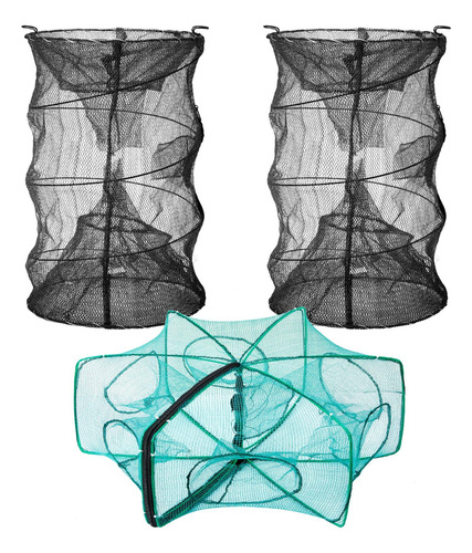 3 Trampas De Pececillos Cilíndricas Hexagonales De Cangrejo,
