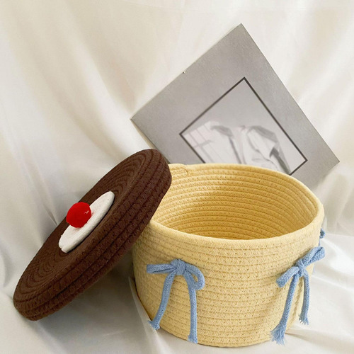 Cesta De Almacenamiento De Cuerda De Algodón Cubierta,