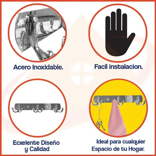 Perchero Triple De Acero Inoxidable Con 2 Ganchos Pared