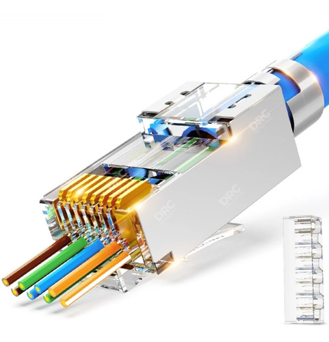 Conector Rj45 De Passagem Cat7 Blindado Vazado Ampcom 100pçs