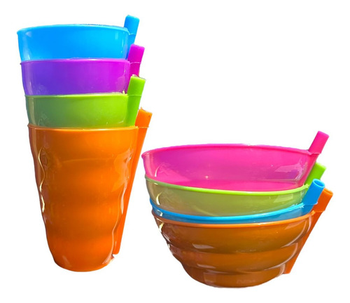 Set 4 Vaso Con Bombilla + 4 Tazón Con Bombilla De 250ml Taza