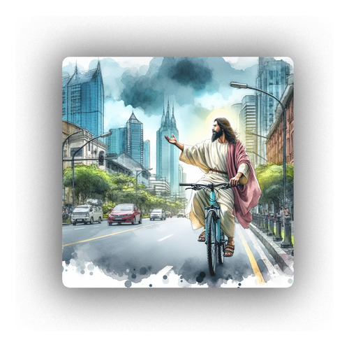 Mousepad Jesus En Bici City Ciudad Edificios