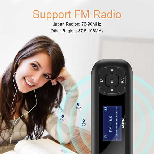 Reproductor Mp3 Agptek U3 8 Gb Batería Aaa Radio Fm Negro Color