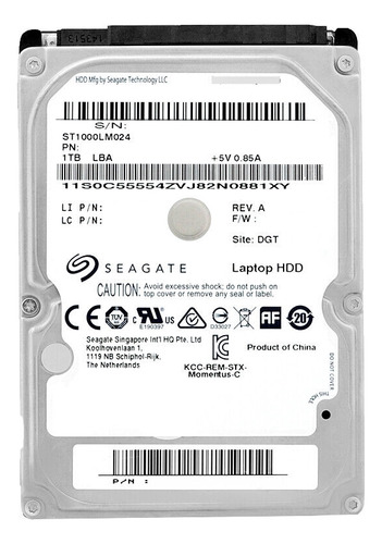 Hd Interno Sata Seagate 1tb Momentus 5.4k 2.5 St1000lm024 Cor Prateado