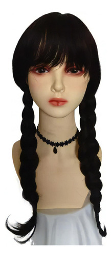 Peruca Wednesday Addams, Peruca Preta, Traje De Peruca Tranç Tono Negro