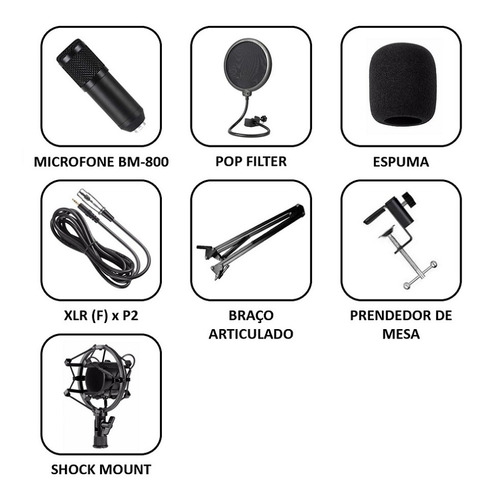 Kit de micrófono de condensador Ejz Professional Bm 800 con brazo
