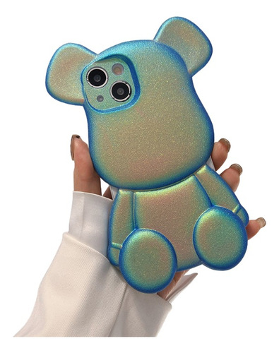 Funda Oso 3d Moda Brillo Para iPhone Uso Rudo Protege Cámara