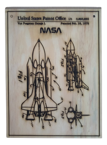 Cuadro Decorativo De Madera Patente Nave Espacial Nasa # 2