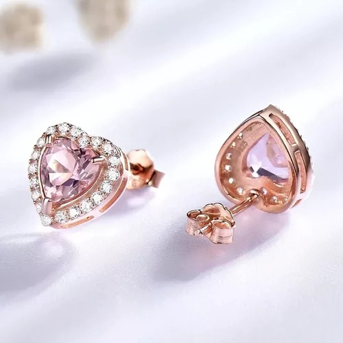 Aretes Pendientes Plata 925 Baño Oro Con Gema De Morganita