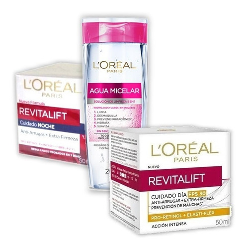 Crema Antiarrugas Revitalift Dia Fps30 + Noche+ Agua Micelar