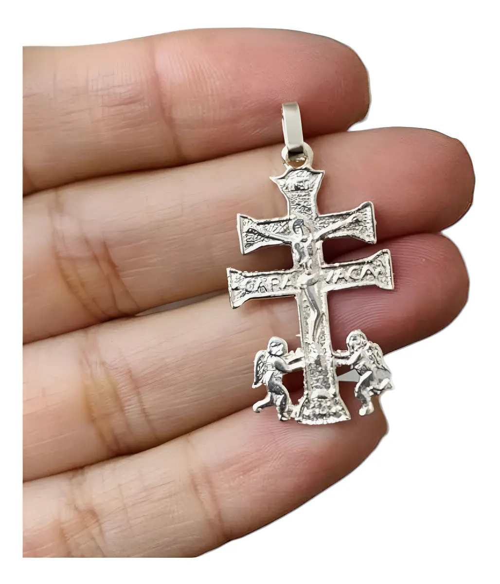 Dije Plata 925 Cruz De Caravaca Color Plateado