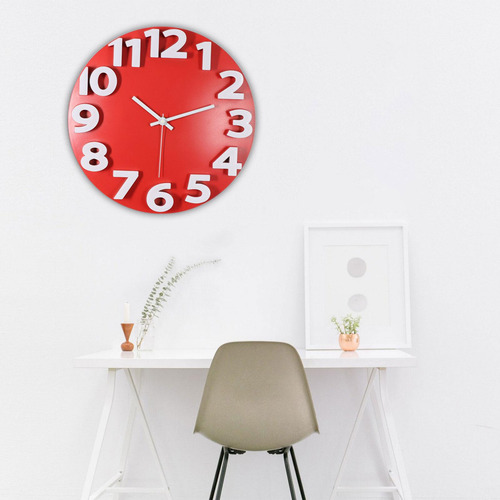 Relógio De Parede Decoração Para Casa Vermelho