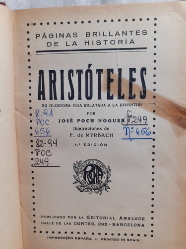 Aristóteles José Poch Noguer Páginas Brillantes De La Histor (Usado)