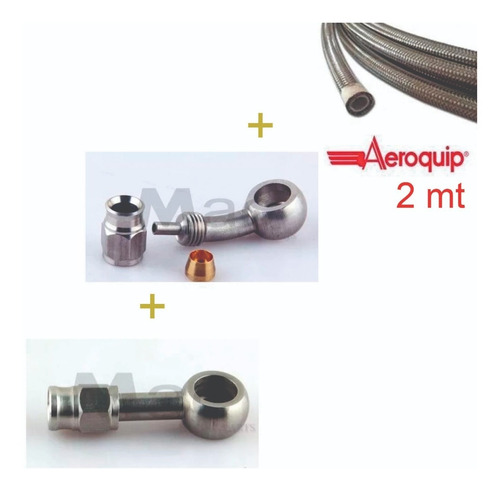 Conexão Curva 45º Olhal 10mm 2 Un + Mang Aeroquip 2m