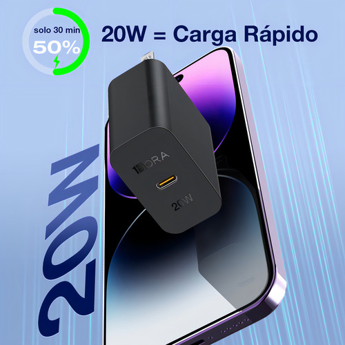 Cargador 1hora Gar152 Usb-c Rápido Negro/blanco Cubo Negro