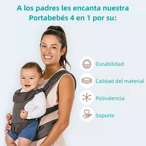 Jutang Mochila Cangurera Para Bebé Ergonómica 4 Formas De Porteo Gris