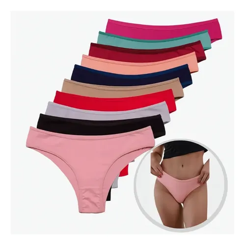 Kit 10 Calcinhas Feminina Algodão Lisa Tanga Básica Cotton - foto 1