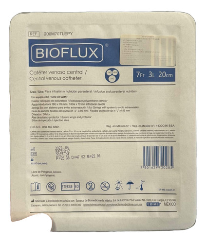 Catéter Venoso Central Cvc 7fr3lm20cm Bioflux Ebime Caja C/5
