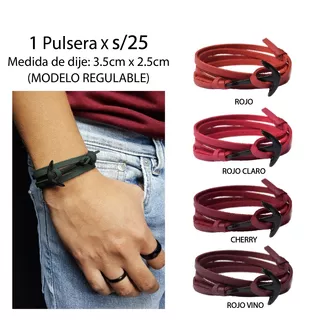 Pulsera Ancla Negro Cuero Vegano Regulable Hombre Unisex V1