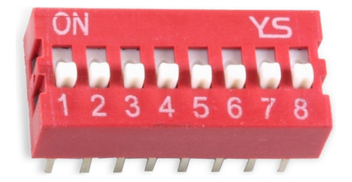 Dip Switch 8 Pines Color Rojo, Paso 100 / 2.54 (10 Piezas) 