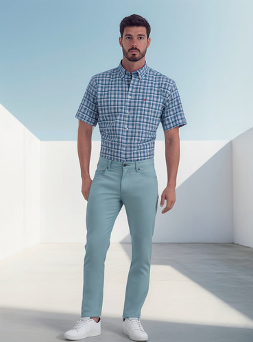 Pantalon Caballero Ferrioni 5 Bolsas Mezcla Azul Claro