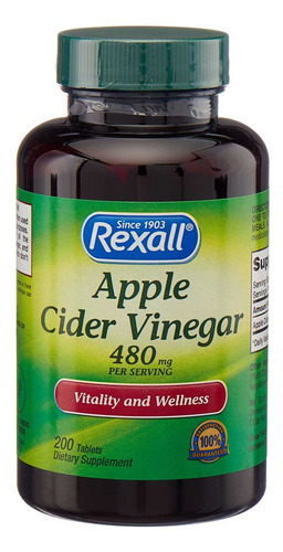 Rexal Apple Cider Vinegar 480mg 200ct Sabor Sin Sabor