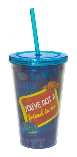 Copo Com Canudo Toy Story 450ml Azul Disney