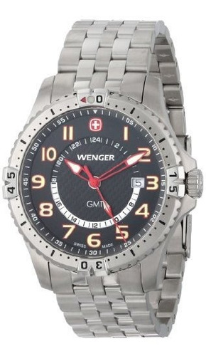 Reloj De Pulsera De Acero Con Esfera Negra Wenger 77076