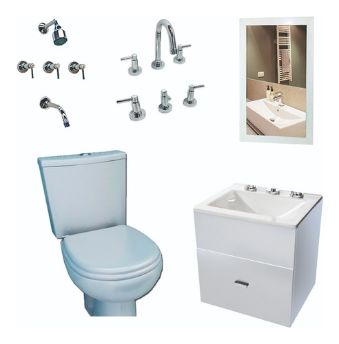 Combo Completo Baño Inodoro Vanitory 40cm Griferia Canilla 