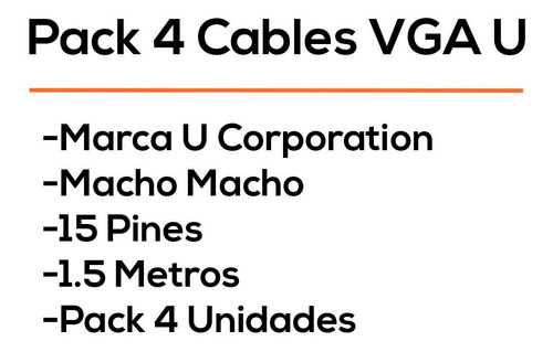 Cable Vga Macho Macho 1.5 Mts Largo 15 Pin Tripack Bagc