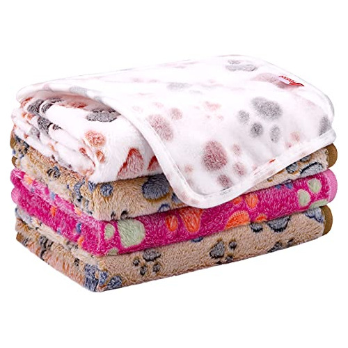 4 Pieces Fluffy Dog Blankets With Paw Print 30 X 20 Inc...