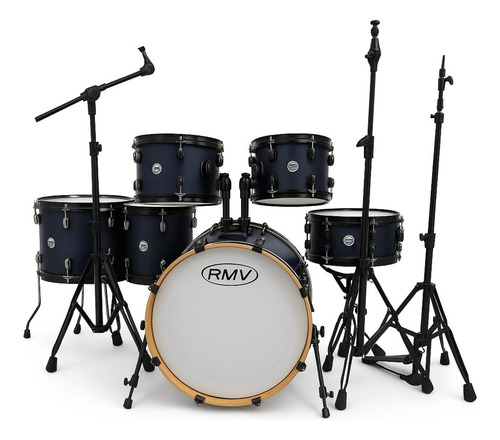 Bateria Rmv Color 22 2 Tons 2 Surdos 3 Suportes Azul Escuro