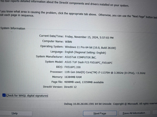 Laptop Gamer Asus Tuf Dash F15 I7 Rtx 3050 16gb Ram (Usado)