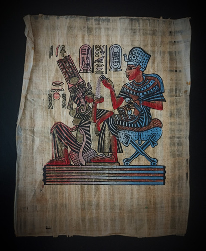 Antiguo Papiro Egipcio Original Pintado Tutmosis Con Esposa!