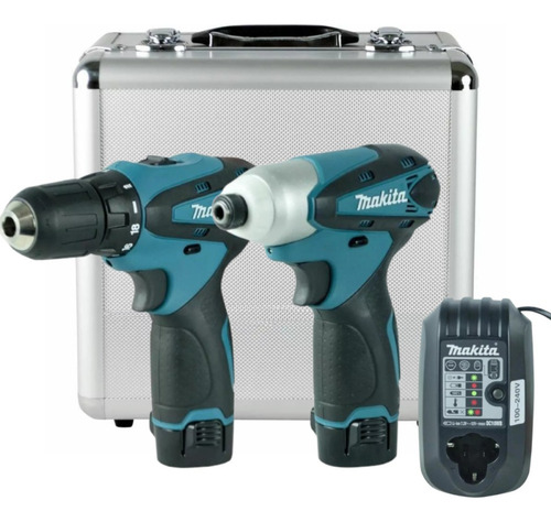 Kit Parafusadeira Furadeira 2 Bat. Bivolt 12v Lct204 Makita Azul-turquesa