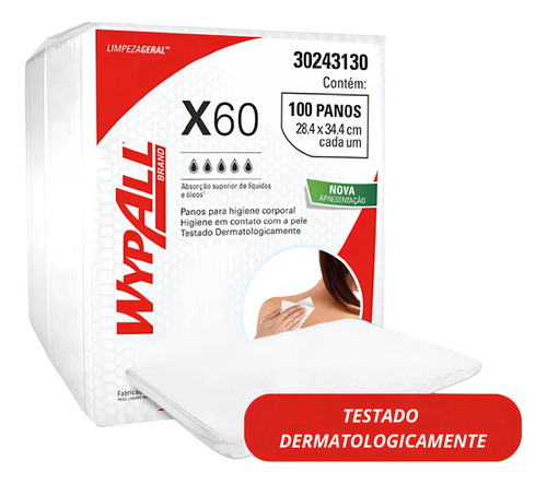 12 Pacotes Wypall X60 Banho Leito Higiene Corporal C/100