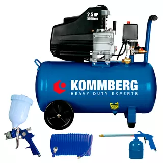 Compresor Aire Kommberg 50 Litros 2.5hp + Kit 3 Pzas Color Azul Fase eléctrica Monofásica Frecuencia 50 Hz