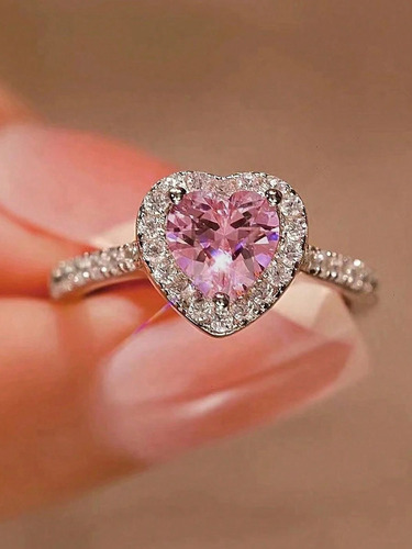 Anillo De Circón En Forma De Corazón En Plata Ley