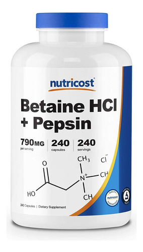 Betaína Hcl + Pepsina Nutricost 790mg 240ct Sabor N/a