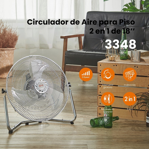 Ventilador De Piso Y Pared Mytek 3348 De 18 Pulgadas 2 En 1 Cantidad de aspas 3 Color de la estructura Gris Color de las aspas Gris Diámetro 45.72 cm Frecuencia 60HZ Material de las aspas Metalicas