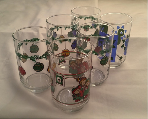 Vaso Alto De Vidrio 12 Oz Juego De  6 Vasos Navidad