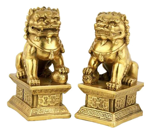 2 Figuras Decorativas De León Y Perro Fu, 9 Cm X 6 Cm X 16