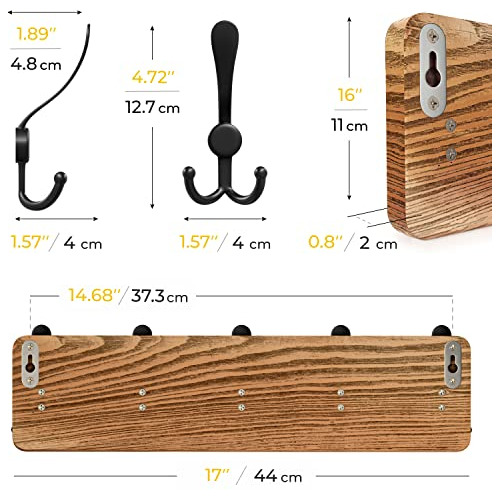 Perchero Rústico De Pared De Madera 5 Ganchos Forma De...