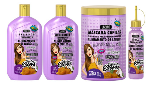 Kit Gota Fortalecimento Com Escova Shampoo Cond Masc Tonico