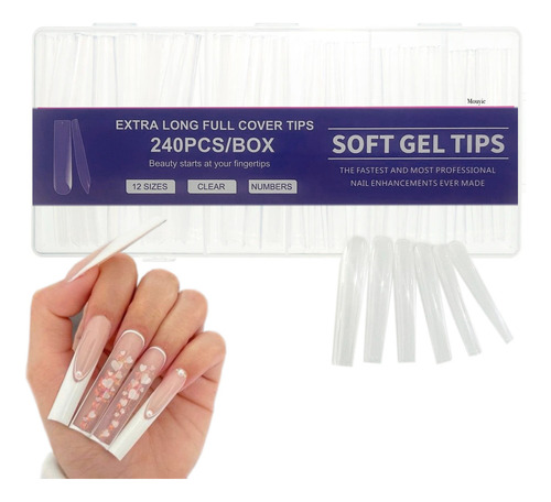 240 Tips Soft En Caja Para Manicura Y Pedicura Color Transparente Modelo 4