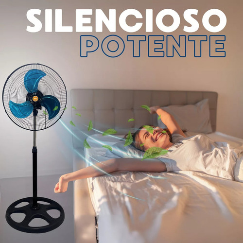 Ventilador De Pie Metal Azul 18 3 Aspas 3 Velocidades