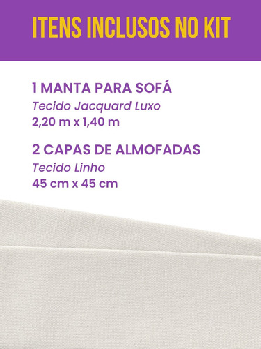 Kit Manta Para Sofá Com 2 Capas Almofada Xadrez Linho Bege Cor Bege Cru Desenho Quadriculado