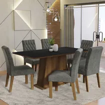 Comprar Juego De Comedor Britney Con 6 Sillas Marrón\u002Fnegro\u002Fplata